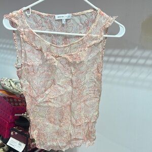 See By Chloe Pink and Orange Ruffled Sheer Blouse